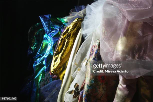 Fashion detail backstage during the Kaimin fashion show at the Glass Houses on February 12, 2018 in New York City.