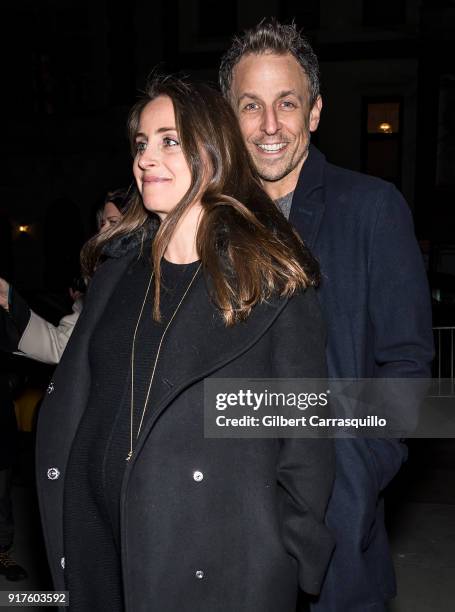 Host, comedian Seth Meyers and wife Alexi Ashe are seen arriving to the Carolina Herrera fashion show during New York Fashion Week at the Museum of...