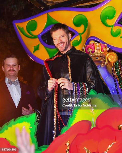 Musician Harry Connick, Jr. Rides in the 2018 Krewe of Orpheus Parade, the krewe's 25th anniversary, on February 12, 2018 in New Orleans, Louisiana.