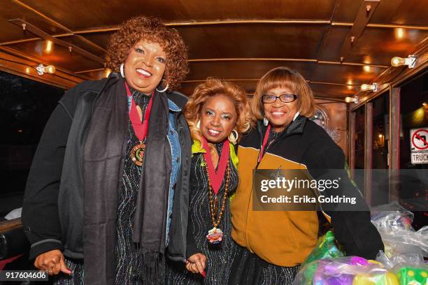 Musicians Rosa Hawkins, Barbara Hawkins and Athelgra Neville Gabriel of The Dixie Cups ride in the 2018 Krewe of Orpheus Parade, the krewe's 25th...