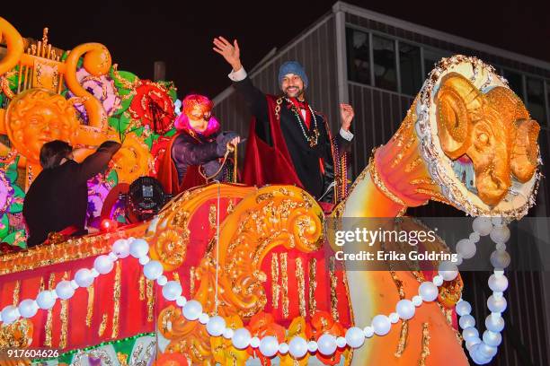 Actor/comedian Keegan Michael Key rides in the 2018 Krewe of Orpheus Parade, the krewe's 25th anniversary, on February 12, 2018 in New Orleans,...