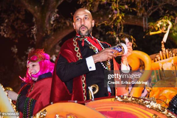 Actor/comedian Keegan Michael Key rides in the 2018 Krewe of Orpheus Parade, the krewe's 25th anniversary, on February 12, 2018 in New Orleans,...