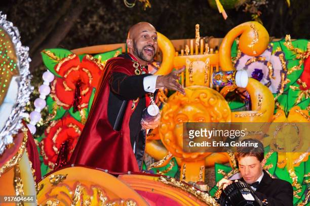 Actor/comedian Keegan Michael Key rides in the 2018 Krewe of Orpheus Parade, the krewe's 25th anniversary, on February 12, 2018 in New Orleans,...