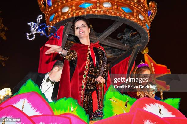 Actress Jamie Alexander rides in the 2018 Krewe of Orpheus Parade, the krewe's 25th anniversary, on February 12, 2018 in New Orleans, Louisiana.