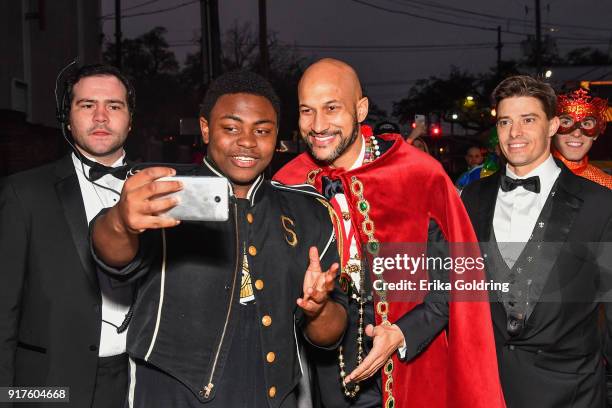 Actor/comedian Keegan Michael Key rides in the 2018 Krewe of Orpheus Parade, the krewe's 25th anniversary, on February 12, 2018 in New Orleans,...