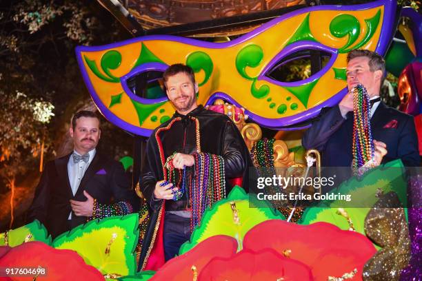 Musician Harry Connick, Jr. Rides in the 2018 Krewe of Orpheus Parade, the krewe's 25th anniversary, on February 12, 2018 in New Orleans, Louisiana.