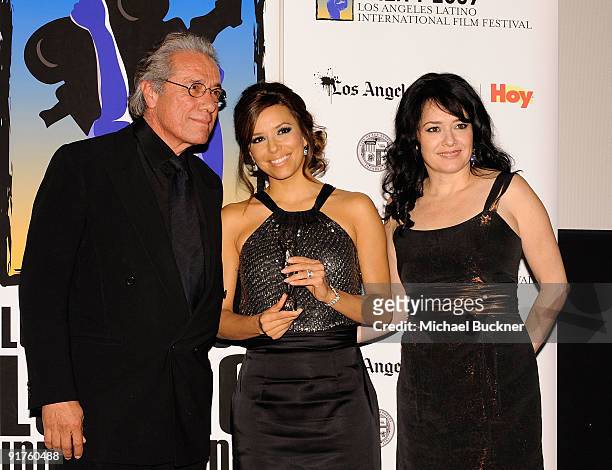 Actor Edward James Olmos, actress Eva Longoria Parker and Marlene Dermer attend the 13th Annual Los Angeles Latino Film Festival Opening Night Gala...
