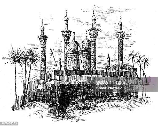 cupolas and minaret of baghdad - iraq landscape stock illustrations