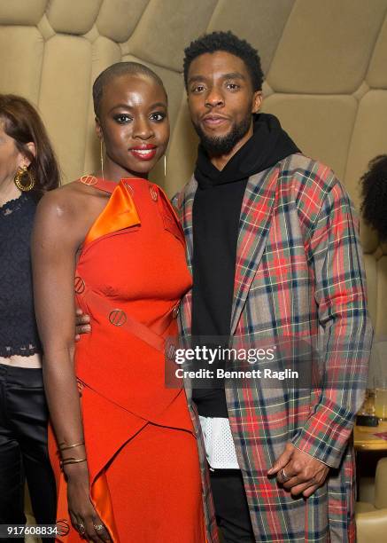 Actors Danai Gurira and Chadwick Boseman pose for a picture during the Danai x One x Love Our Girls celebration at The Top of The Standard on...