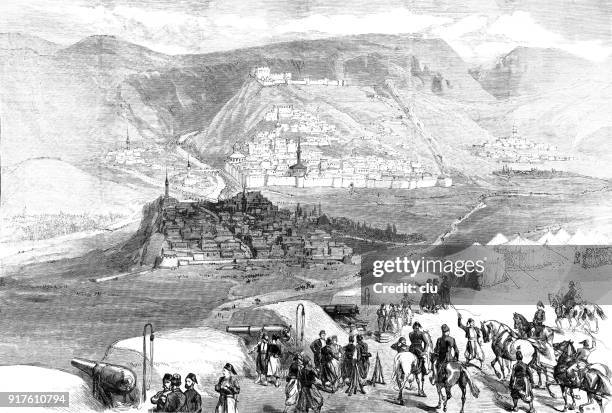 the oriental war: fortress kars - kars stock illustrations