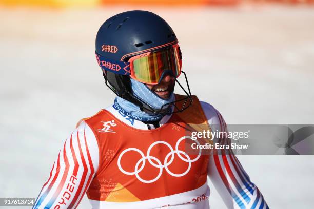 Ted Ligety of the United States reacts at the finish during the Men's Alpine Combined Slalom on day four of the PyeongChang 2018 Winter Olympic Games...