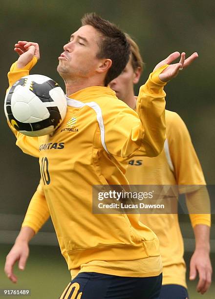 Harry Kewell of the Socceroos in action at an Australian Socceroos training session at Monash University on October 12, 2009 in Melbourne, Australia.