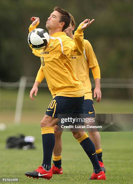 Harry Kewell of the Socceroos in action at an Australian Socceroos training session at Monash University on October 12, 2009 in Melbourne, Australia.