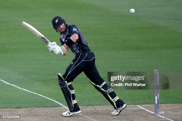 Martin Guptill of the Blackcaps bats during the International Twenty20 match between New Zealand and England at Westpac Stadium on February 13, 2018...