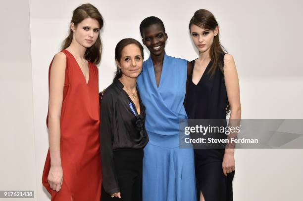 Maria Cornejo poses with models from Zero + Maria Cornejo Presentation during New York Fashion Week on February 12, 2018 in New York City.