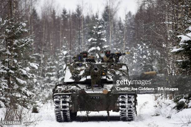 Challenger 2 tank at a training area near Tapa in Estonia, as 1st Battalion The Royal Welsh take part in &quot;Exercise Winter Camp&quot;, where...