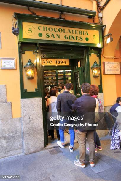 Chocolateria San Gines famous chocolate drink and churros cafe, Madrid city centre, Spain opened 1894.