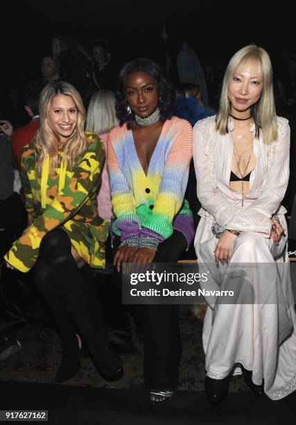 Sophia Macks, Justine Skye and Soo Joo Park attend the Zadig & Voltaire fashion show during New York Fashion Week at Cedar Lake Studios on February...