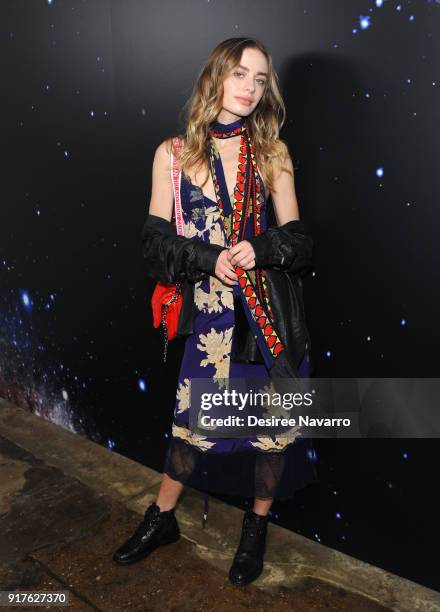 Sonya Esman poses backstage for the Zadig & Voltaire fashion show during New York Fashion Week at Cedar Lake Studios on February 12, 2018 in New York...