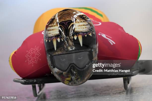 Akwasi Frimpong of Ghana trains during the Mens Skeleton training session on day four of the PyeongChang 2018 Winter Olympic Games at Olympic Sliding...