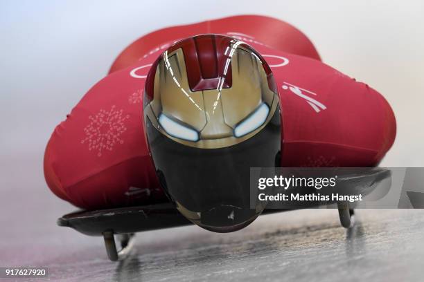 Sungbin Yun of Korea trains during the Mens Skeleton training session on day four of the PyeongChang 2018 Winter Olympic Games at Olympic Sliding...