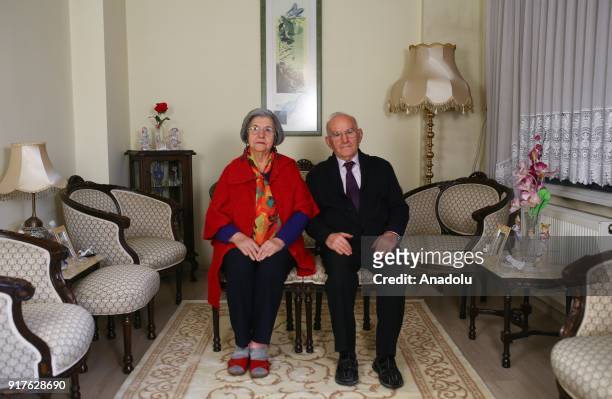 Years old Suna and 89 years old Erdogan couple of retired bank employees, married for 51 years, grandparents and parents of two, pose for a photo...