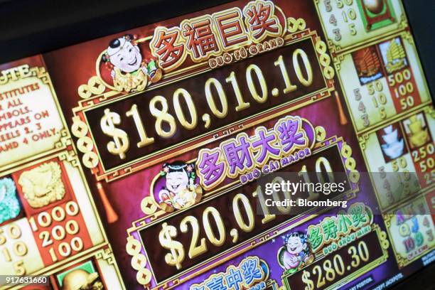Slot machine sits on the gaming floor of the casino at the MGM Cotai casino resort, developed by MGM China Holdings Ltd., in Macau, China, on...