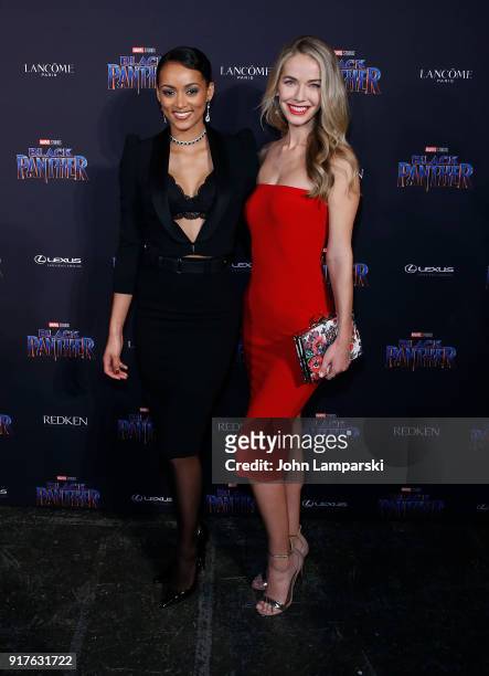 Miss USA 2017 Kara McCullough and Olivia Jordan attend Marvel Studios Presents: Black Panther Welcome To Wakanda during February 2018 New York...