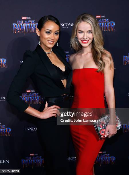 Miss USA 2017 Kara McCullough and Olivia Jordan attend Marvel Studios Presents: Black Panther Welcome To Wakanda during February 2018 New York...