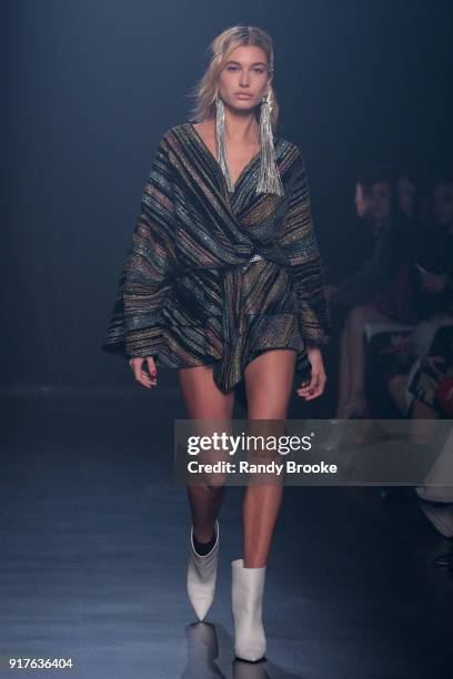 Model walks the runway at the Zadig & Voltaire february 2018 New York Fashion Week show at Cedar Lake on February 12, 2018 in New York City.