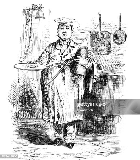 cook presenting a plate with food - offering plate stock illustrations