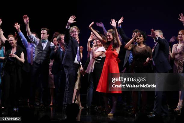 Harriet Harris, Gavin Creel, Rob Ashford, Dick Scanlan, Sutton Foster, Sheryl Lee Ralph, Marc Kudisch and Kate Baldwin during the curtain call bows...