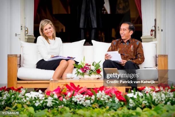 Queen Maxima of The Netherlands visits President Widido on February 13, 2018 in Jakarta, Indonesia. Queen Maxima visits Indonesia as United Nation...