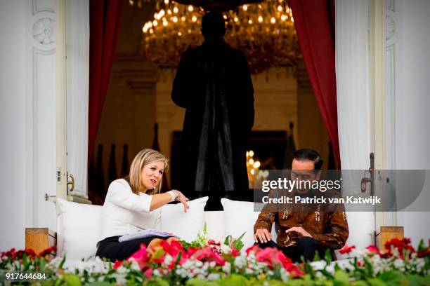 Queen Maxima of The Netherlands visits President Widido on February 13, 2018 in Jakarta, Indonesia. Queen Maxima visits Indonesia as United Nation...