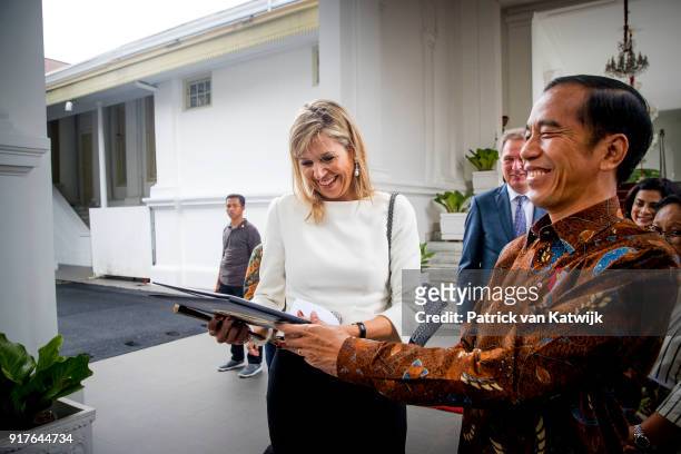 Queen Maxima of The Netherlands visits President Widido on February 13, 2018 in Jakarta, Indonesia. Queen Maxima visits Indonesia as United Nation...