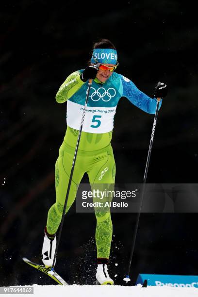 Katja Visnar of Slovenia competes during the Cross-Country Ladies' Sprint Classic Qualification on day four of the PyeongChang 2018 Winter Olympic...