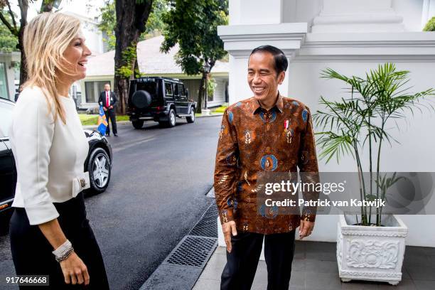 Queen Maxima of The Netherlands visits President Widido on February 13, 2018 in Jakarta, Indonesia. Queen Maxima visits Indonesia as United Nation...