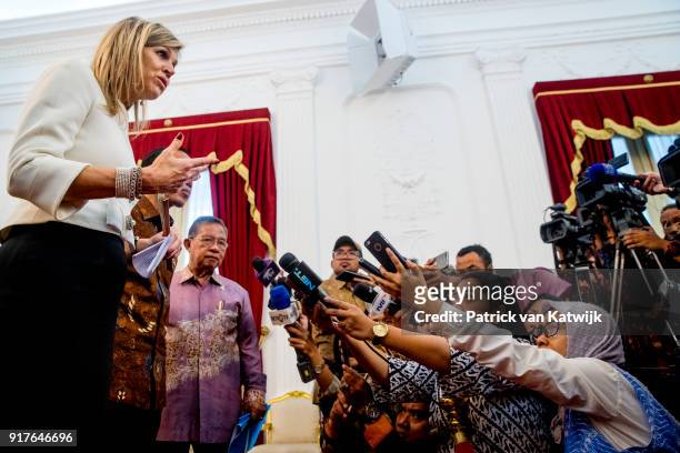 Queen Maxima of The Netherlands visits President Widido on February 13, 2018 in Jakarta, Indonesia. Queen Maxima visits Indonesia as United Nation...