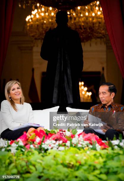 Queen Maxima of The Netherlands visits President Widido on February 13, 2018 in Jakarta, Indonesia. Queen Maxima visits Indonesia as United Nation...