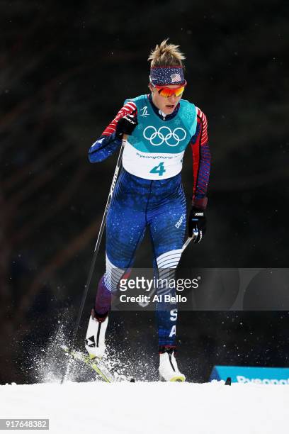 Sadie Bjornsen of the United States competes during the Cross-Country Ladies' Sprint Classic Qualification on day four of the PyeongChang 2018 Winter...
