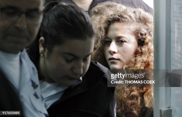 Seventeen-year-old Palestinian Ahed Tamimi , a well-known campaigner against Israel's occupation, arrives for the beginning of her trial in the...
