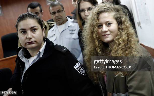 Seventeen-year-old Palestinian Ahed Tamimi , a well-known campaigner against Israel's occupation, arrives for the beginning of her trial in the...