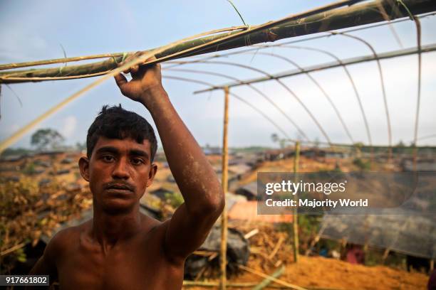 Man Rohingya Muslims refugees cutting hill and built new shelter for living at balu khali camp teknaf.