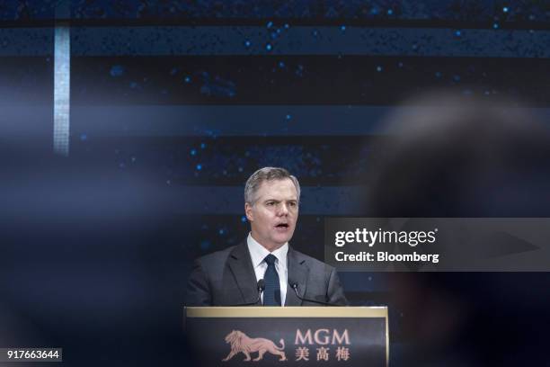James Murren, chairman and chief executive officer of MGM Resorts International, speaks during a news conference at the MGM Cotai casino resort,...