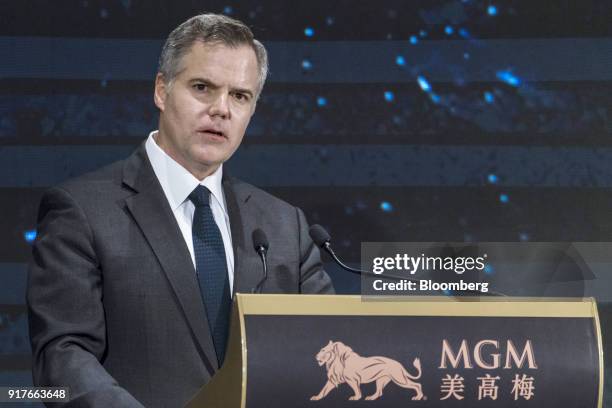 James Murren, chairman and chief executive officer of MGM Resorts International, speaks during a news conference at the MGM Cotai casino resort,...