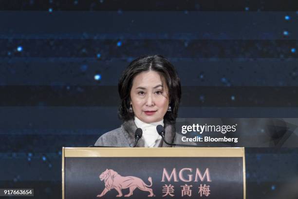 Pansy Ho, co-chairman of MGM China Holdings Ltd., speaks during a news conference at the MGM Cotai casino resort, developed by MGM China, in Macau,...
