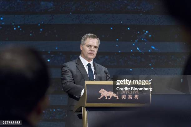 James Murren, chairman and chief executive officer of MGM Resorts International, listens during a news conference at the MGM Cotai casino resort,...