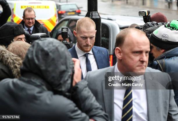 England Cricketer Ben Stokes arrives at Bristol Magistrate's Court on February 13, 2018 in Bristol, England. The 26-year-old all-rounder, who was...