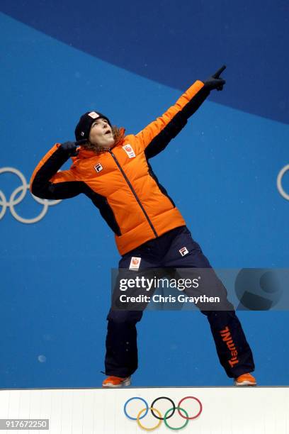 Gold medalist Ireen Wust of the Netherlandsposes during the Medal Ceremony for the Ladies 1,500m Long Track Speed Skating on day four of the...