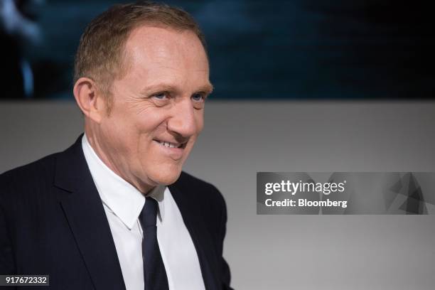 Francois-Henri Pinault, chief executive officer of Kering SA, reacts during a news conference to announce the company's annual results in Paris,...